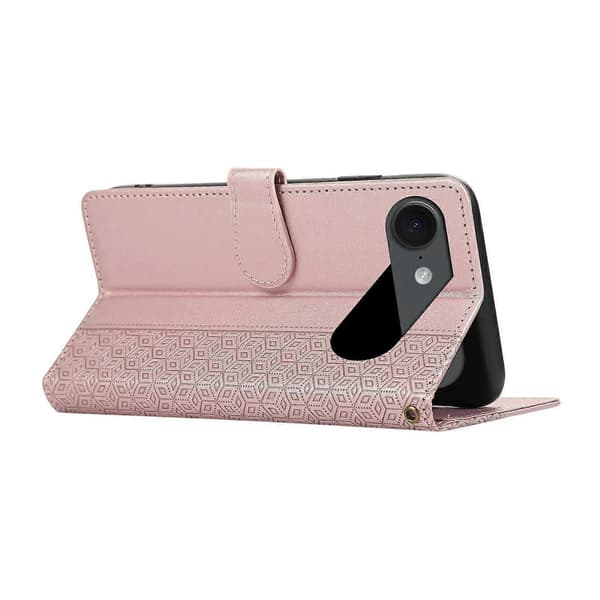 For iPhone 17 Air-deksel Spleiset preget rombe skinntelefondeksel med håndleddsstropp - Rosegull