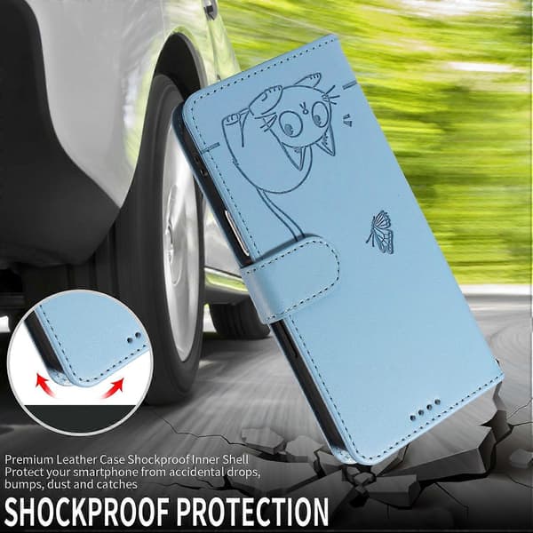 Til iPhone 17 Air Cover med Katteprint i Læder og Håndrem