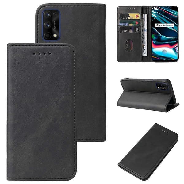 Magnetiskt läderfodral för Realme 7 Pro (Svart)