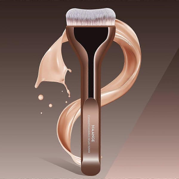 Buet Foundationbørste, Bløde Nylonbørster, Professionel Makeupbørste til Flydende Foundation BB Cream Puder, Rejsevenlig