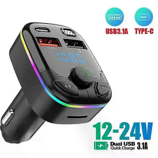 Dobbel USB Bluetooth 5.0 FM-senderlader med hurtiglading og MP3-spillerfunksjon