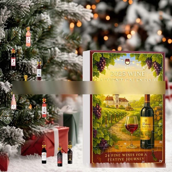 2D flat akryl 2026 vinflaske-adventskalender, 24-dagers akryl-julekalenderpynt