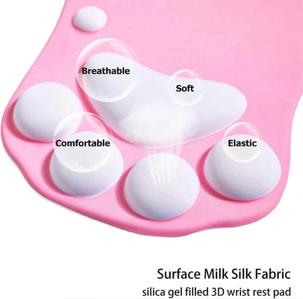 musematte med håndleddsstøtte, ergonomisk musematte, silikonmusematte, sklisikker base, hjem, kontor, spill, rosa