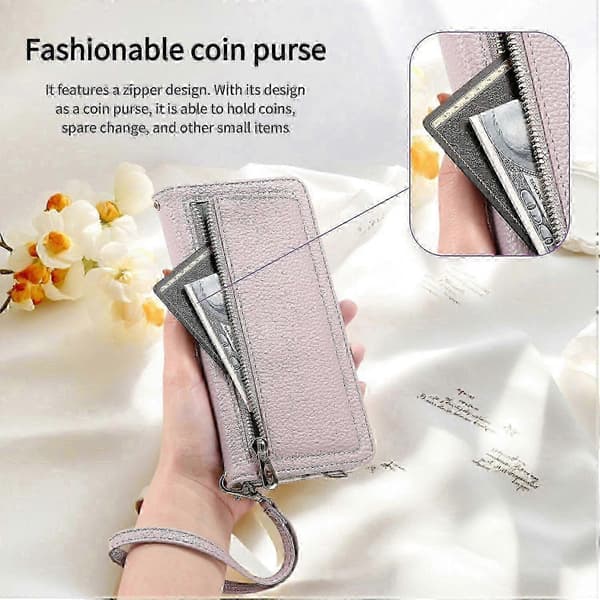 ESEBLE Litchi Grain Leather Phone Case med Speil og Glidelåslomme, Designet for iPhone 16 Pro Max E11