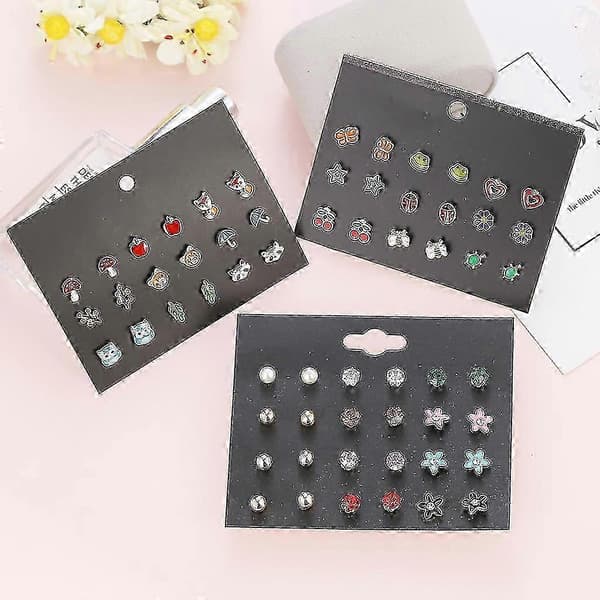 30 par rustfrit stål blandet bi frø træ tusindfryd paraply stud øreringe sæt kit