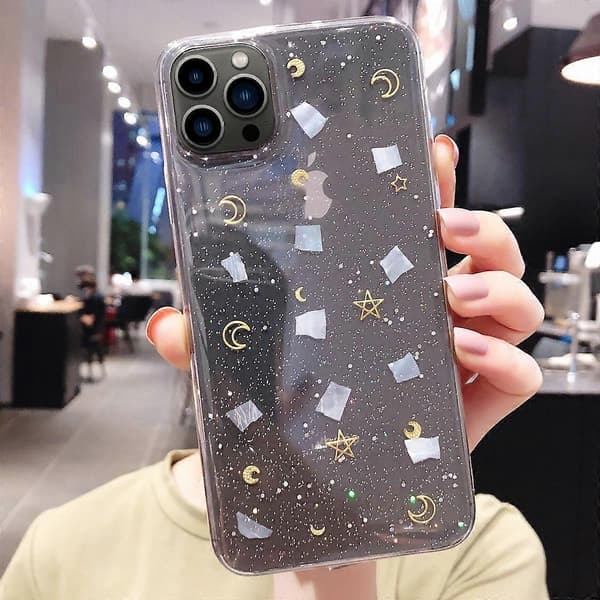 For iPhone 13 Pro Max Måne Stjerne Skall Glitter Epoxy TPU Telefondeksel