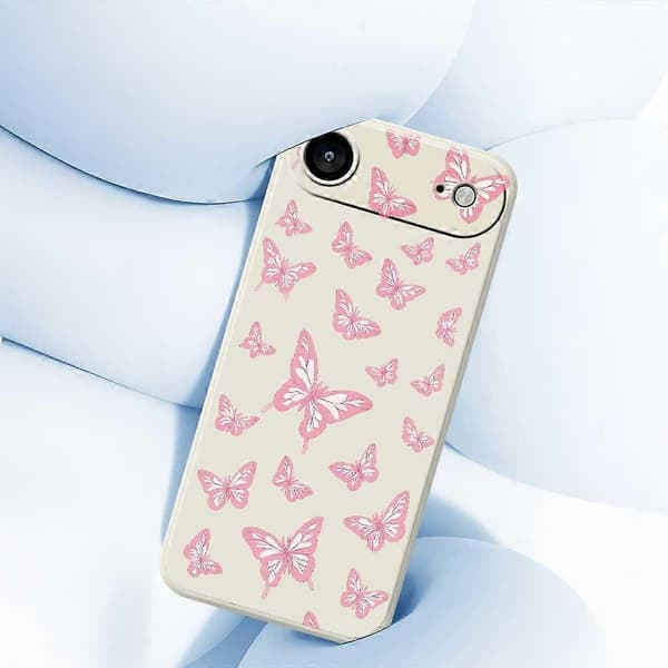 Til iPhone 17 Air Cover Lyserøde Sommerfugle Mønster Tryk Lige Kant TPU Telefon Bagcover - Beige