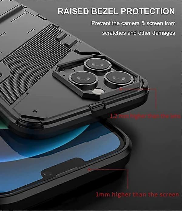 Deksler til iPhone 13 Pro Max, panserdeksel med stativ, militærgradert beskyttelse, støtbestandig støtfanger, mobildeksel til Apple iPhone 13 Pro Max (6.