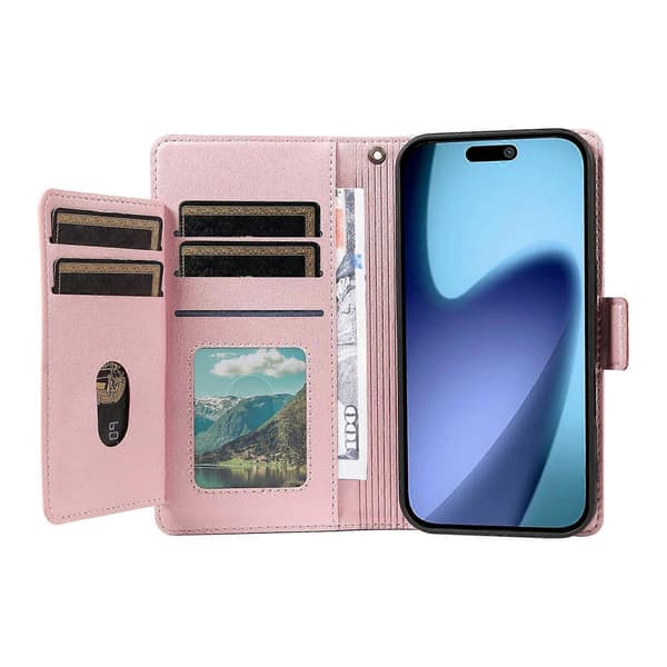 Til iPhone 17 Air Cover med Multi-Kortholder og Rem PU Læder Telefoncover Stand
