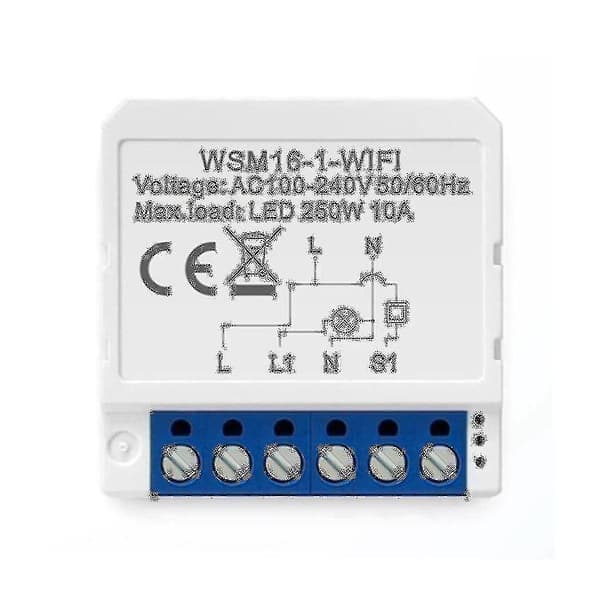 Wifi Smart Lysbrytermodul, Tuya App Fjernkontroll 2-veis Kontroll 1 Mini DIY Bryter Arbeid for Google