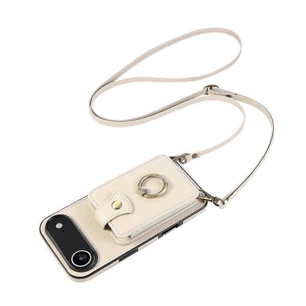 For iPhone 17 Air-deksel kortholder ringstativ TPU+PU-skinntelefondeksel med lang stropp