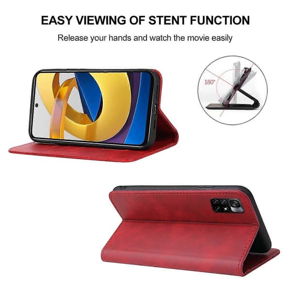 Magnetiskt läderfodral för Xiaomi Redmi Note 11 5G (Röd)