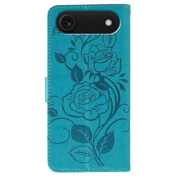 Til iPhone 17 Air Etui Pung Stativ Præget Rose Sommerfugl PU Læder Telefoncover