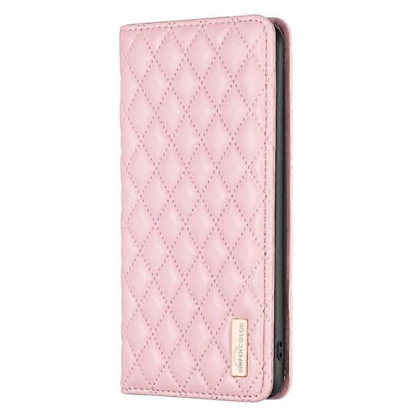 Magnetiskt läderfodral med diamantmönster (Rosa, för iPhone 17)