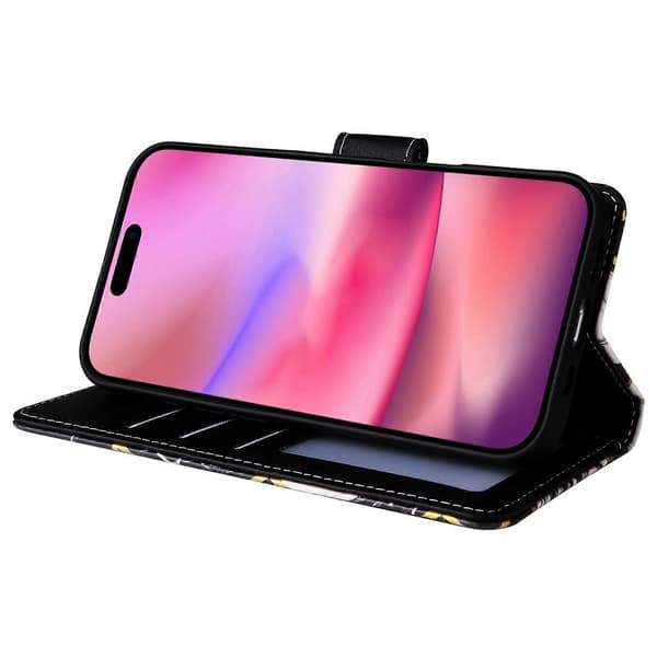 För iPhone 16 Fodral Marmormönster Tryck Läder Plånboksfodral