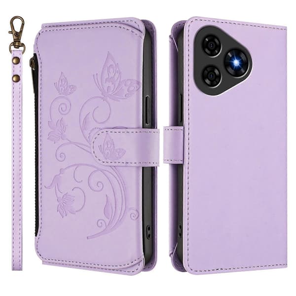 Fjäril Kärlek Blomma Multi-kort Dragkedja Plånbok Läder Telefonfodral (För Ulefone Note 19)
