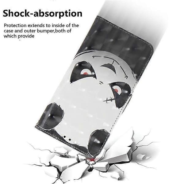 Til Google Pixel 9a etui mønstertryk læderpung telefoncover med håndledsrem (vred panda)