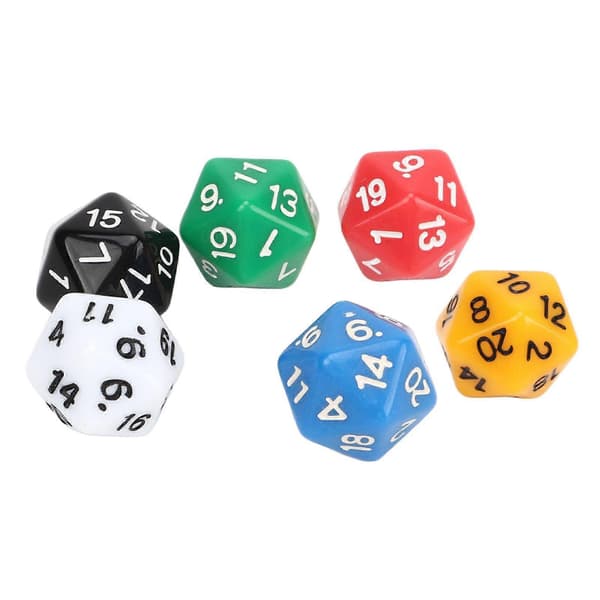 12 20-sidige plastterninger, 6-fargede terninger for brettspill, utdanning