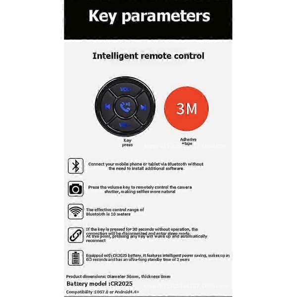 Trådløs mediekontrollknapp for bilratt musikkspiller Bluetooth lydkontroll for Android