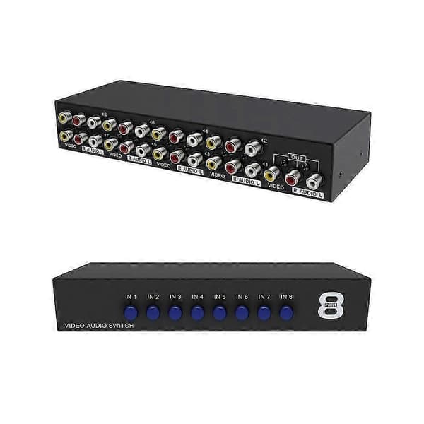 8-ports RCA kompositt lyd/video AV 8-veis bryterboks