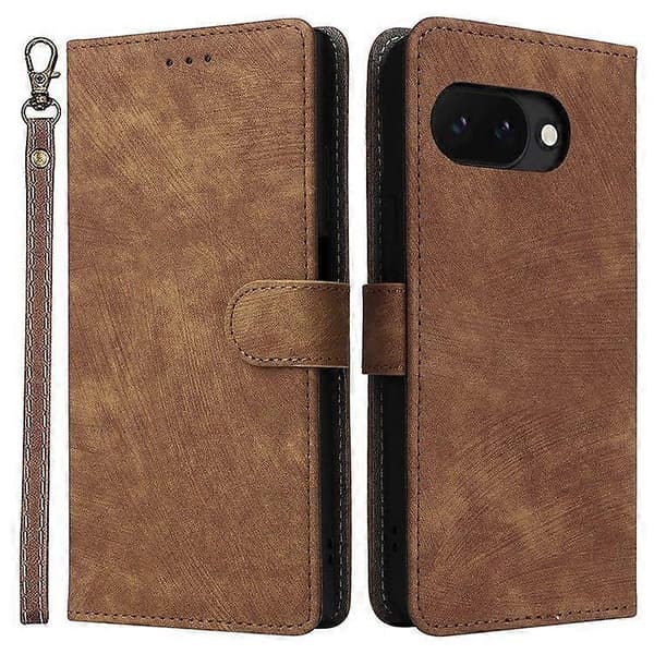 Til Google Pixel 9a Pung Etui PU Læder Cover Stand View (Brun)