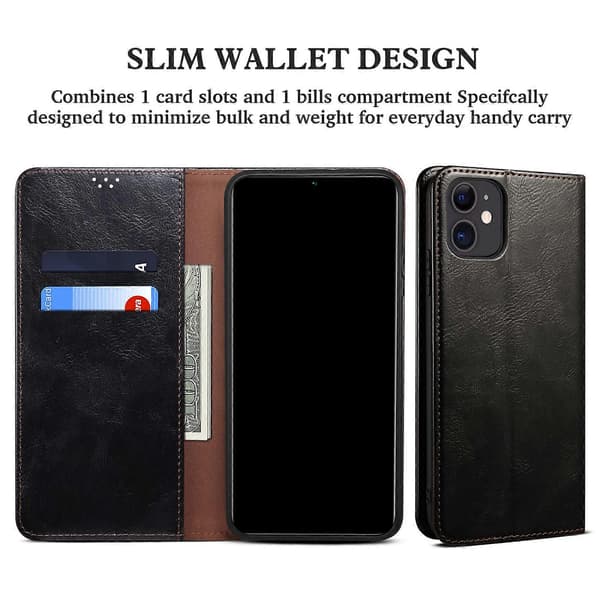 Pung Design Olie-Voks Læder Fuld Beskyttelse Telefon Stand Etui til iPhone 13 6.1 tommer