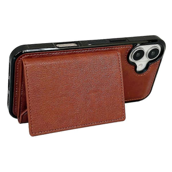 Til iPhone 16 Plus etui korttaske støtteben Tpu+pu telefoncover - Sort