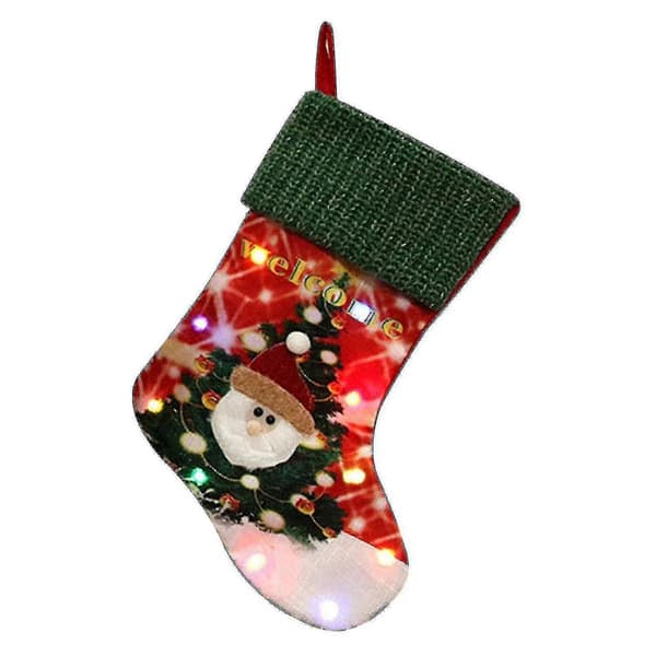 WJTG LED-belyst julestrømpe julepynt jul--J