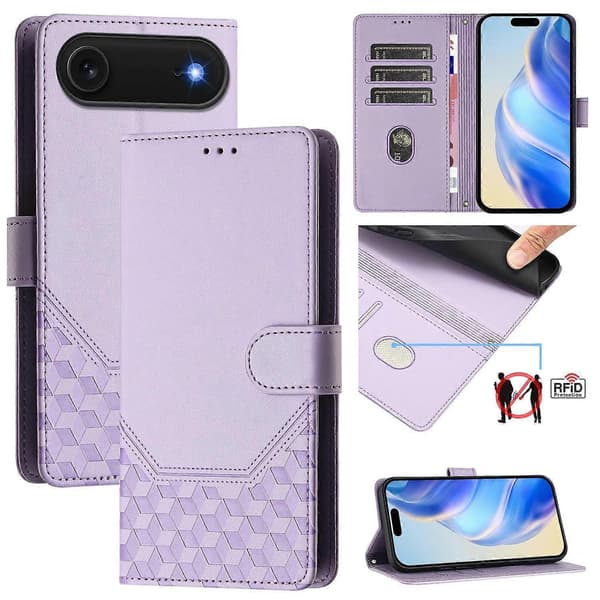 Til iPhone 17 Air Etui Præget Honeycomb RFID Blokerende Læder Telefoncover med Rem