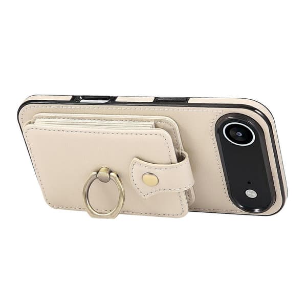 For iPhone 17 Air-deksel kortholder ringstativ TPU+PU-skinntelefondeksel med lang stropp