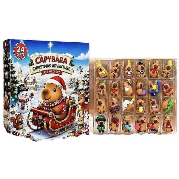 Ny søt Capybara-adventskalender 2026, 24-dagers jule-nedtelling med overraskelser, samleobjekter av mini-capybara-figurer, festlig julegave til gutter og jenter