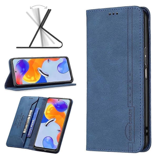 För Xiaomi Redmi Note 11 Pro Internationell Version Magnetiskt RFID-skydd Anti-Stöld Läder Telefonfodral (Blå)