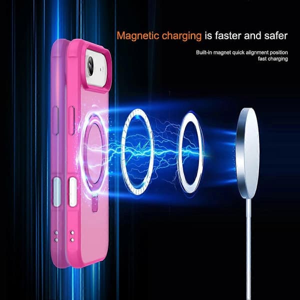 For iPhone 17 Air Case Compatible with MagSafe Ring Holder Stand TPU+PC Phone Case - Rose