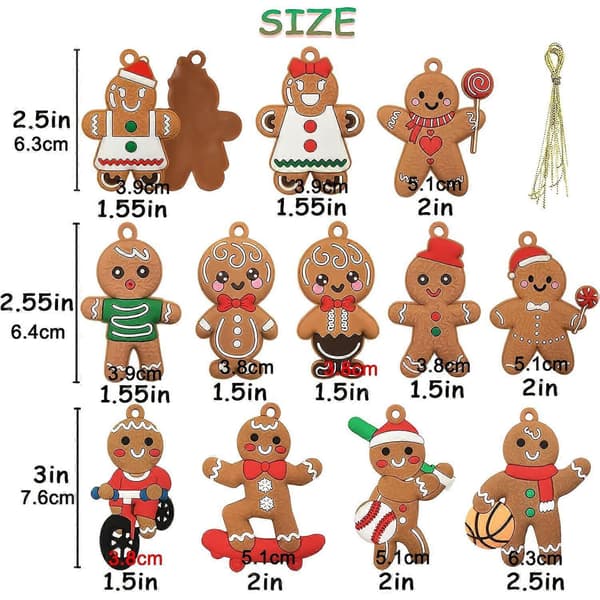 12 stk. jule-peberkagemand-pynt til juletræsdekoration, 7,6 cm høj
