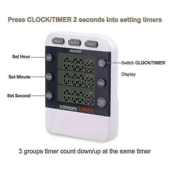 Digital Timer 100 Timmar Trippel Nedräkning/Uppräkning Matlagningstimer