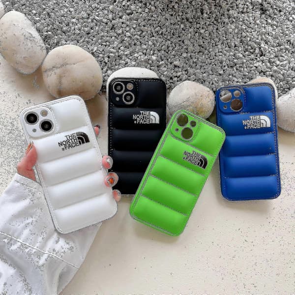 Vinter dunjakke 3d Puffer Myk Tøy Telefondeksel til Apple Iphone 11/12/13 Bakside