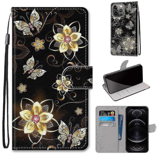 Kompatibel med iPhone 13 Pro Max Blomster Sommerfugl Mobilcover