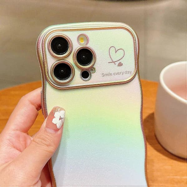 Til iPhone 15 Pro Max etui krøllet form kærlighed hjerte TPU telefoncover iriserende gradient (stil C)