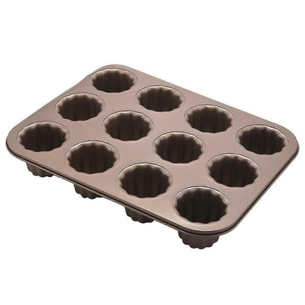 Caneléform kakeform, 12-hulls non-stick Canelé muffins bakeform cupcakeform for ovnsbaking (Champagne Gold)