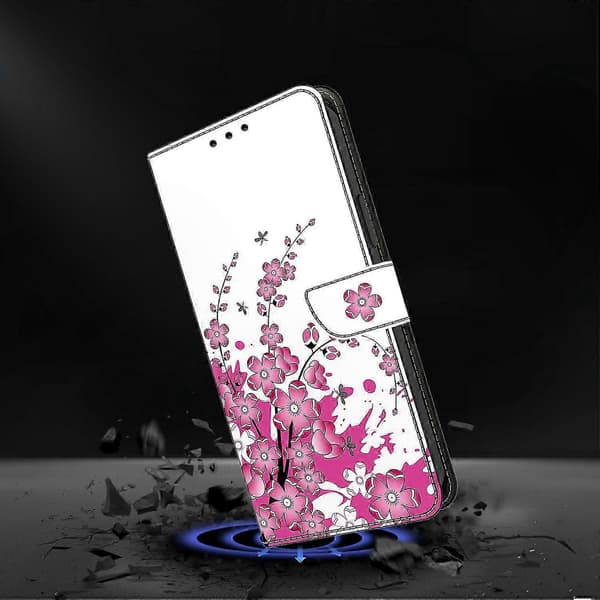 Mobilskal i läder med kortfack för Galaxy A26 5G (Blomranka)