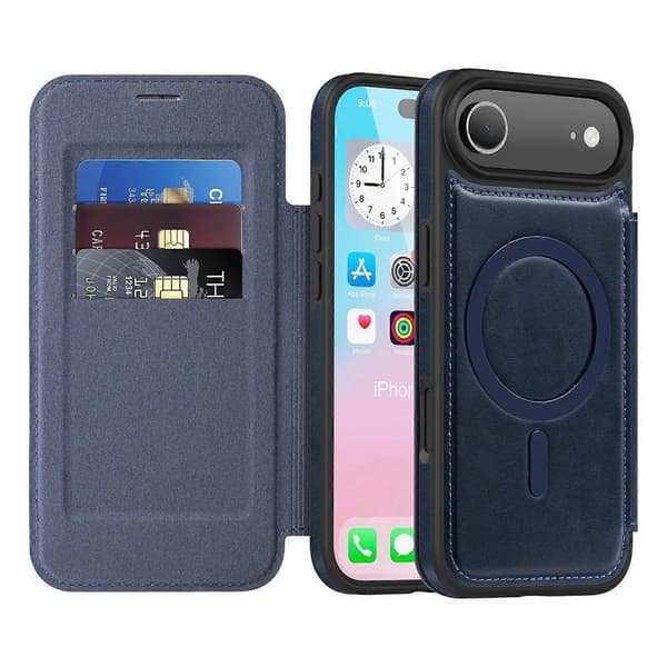 For iPhone 17 Air Case Compatible with MagSafe RFID Blocking Card Holder Leather Phone Case