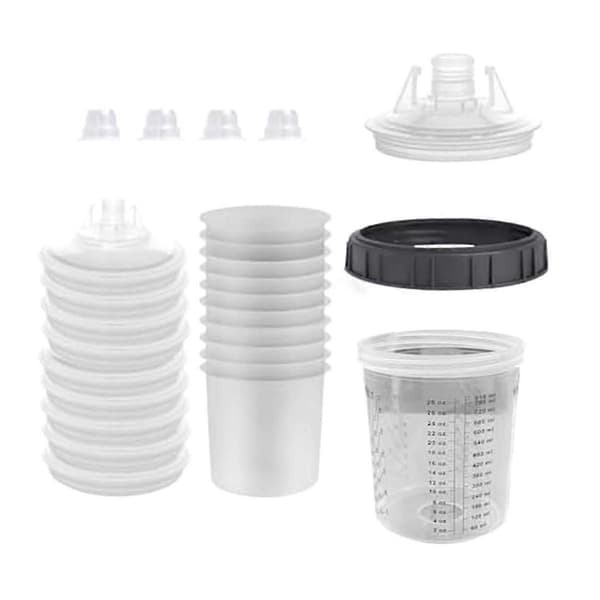 810 ml visuell sprøytetank, hard kopp med skala og holder og lokk for sprøytepistolfiltreringssystem, 4 koppforseglingsplugger