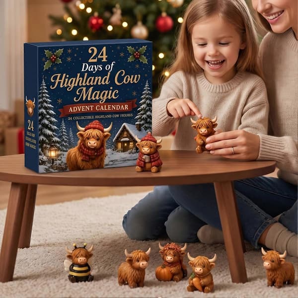 Højlandskvæg Julekalender til kvægelskere, 3D sød bondegårds-jule-nedtælling