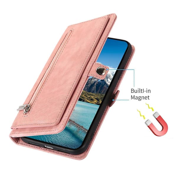 Til iPhone 17 Air Etui Lynlåslomme 9 Kortpladser PU Læder Telefoncover med Håndledsrem