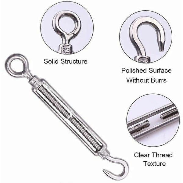 Sett med 5 M6 6mm justerbare gjerdespenner i rustfritt stål, 304 rustfritt stål krok, hagespenner og klessnor.