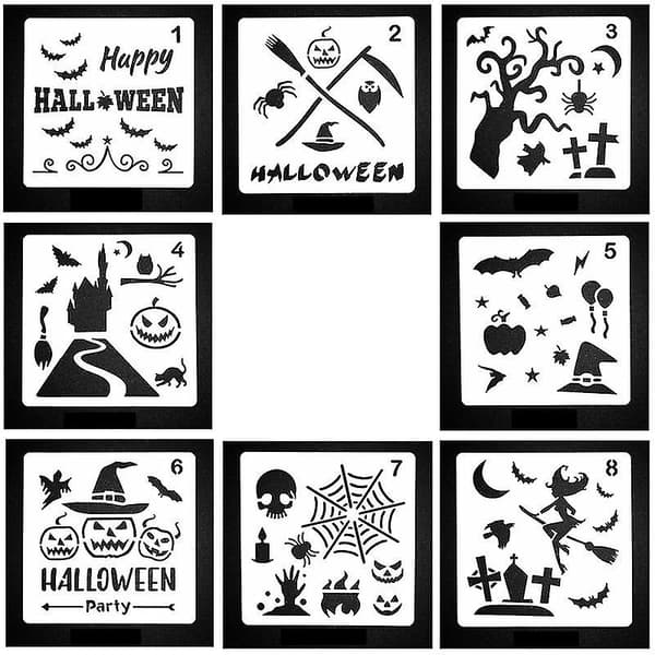8 stk Halloween-sjablonger for Halloween-dekorasjoner