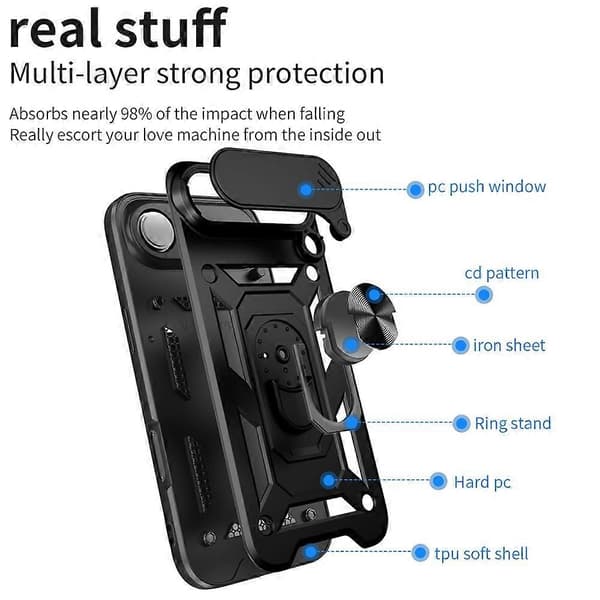 Compatible For iPhone 17 Air Case with Sliding Camera Cover PC + TPU Kickstand Phone Protector