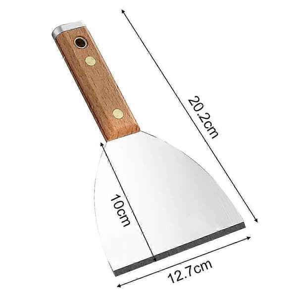 Ultrabred stekespade for panner og griller, helbladet trehåndtak Smashing Burger Scraper, rustfritt stål