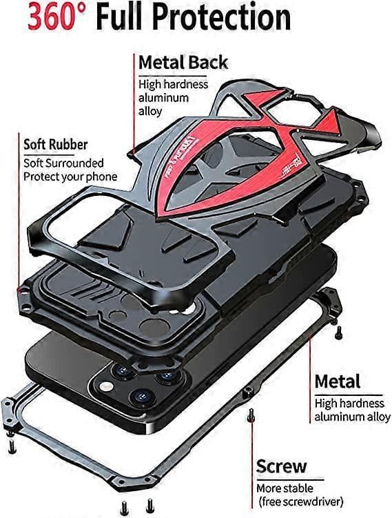 Deksler til iPhone 13 Pro Metalldeksel, iPhone 13 Pro Kraftig Støtsikkert Deksel, 360 Full Kroppsbeskyttelse foran og bak Deksel, Utendørs Rustning Aluminium Militær