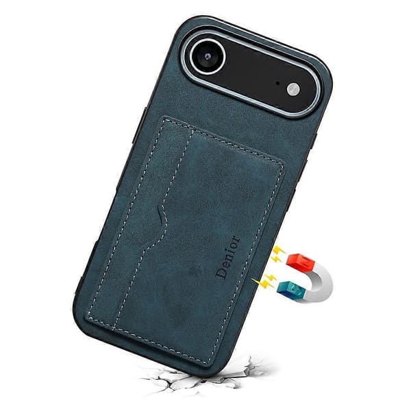 DENIOR Kompatibel med iPhone 17 Air Case Kortholder Stativ Lær Telefon Bakdeksel